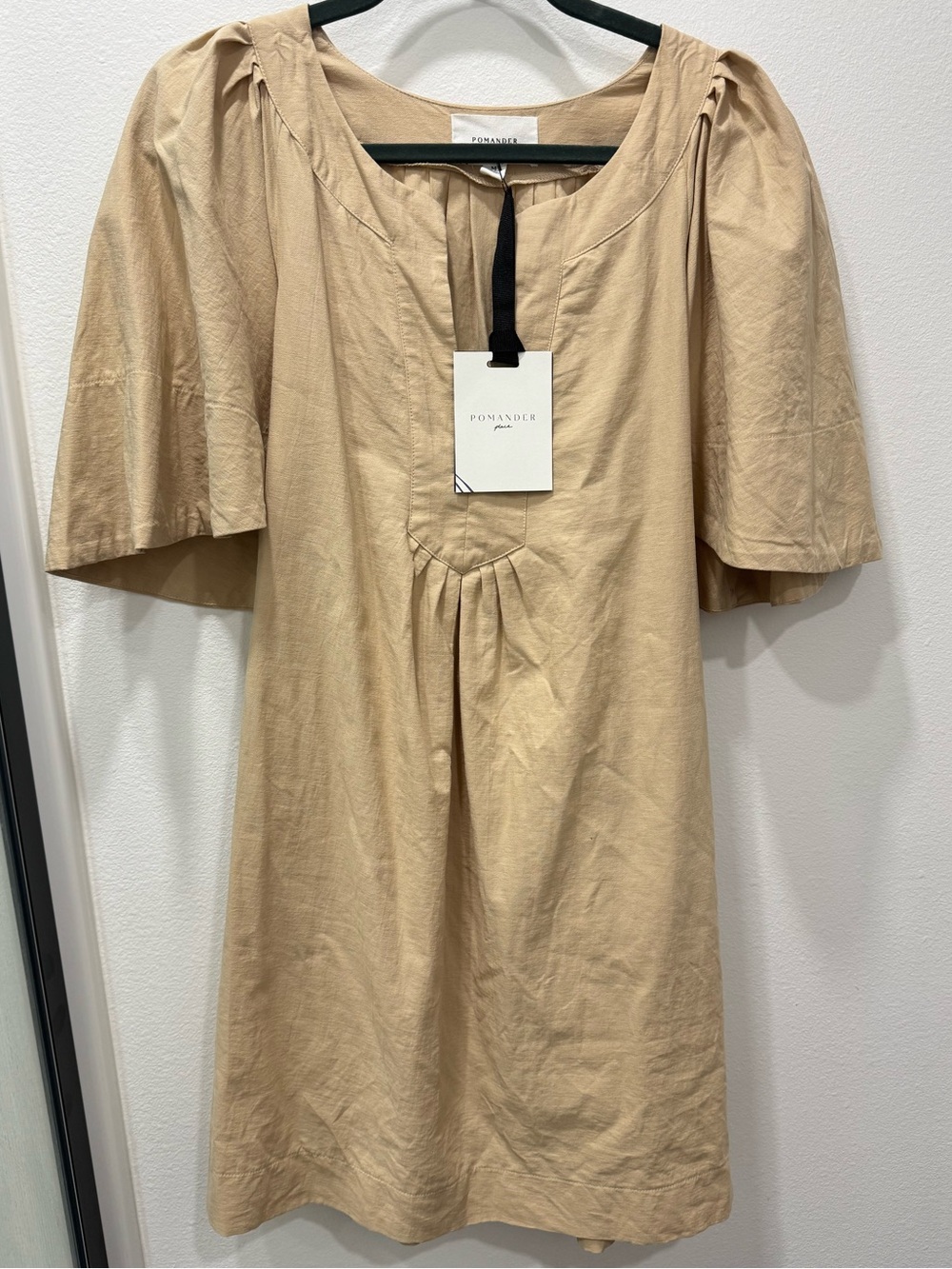 Tuckernuck Beige Short-Sleeve Pleated Shift Dress